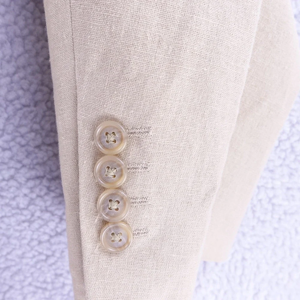 Oak Hill Mens 54L Linen Blend Blazer Tan Khaki Two Button Sport Coat Jacket